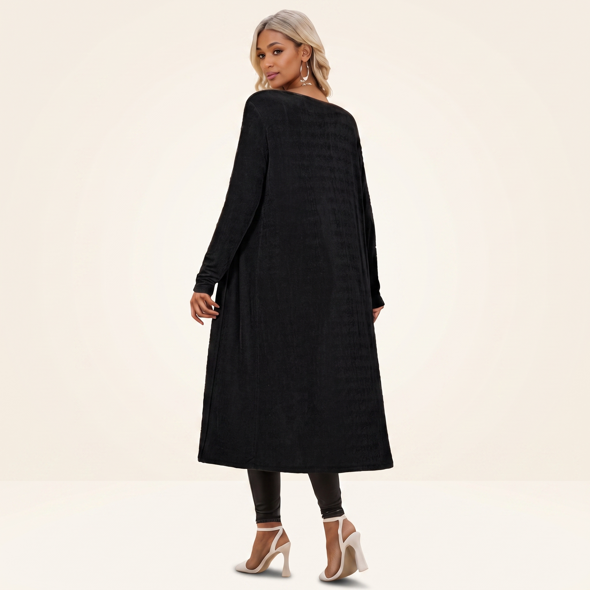 Knitted longline cardigan, additional angle, studio